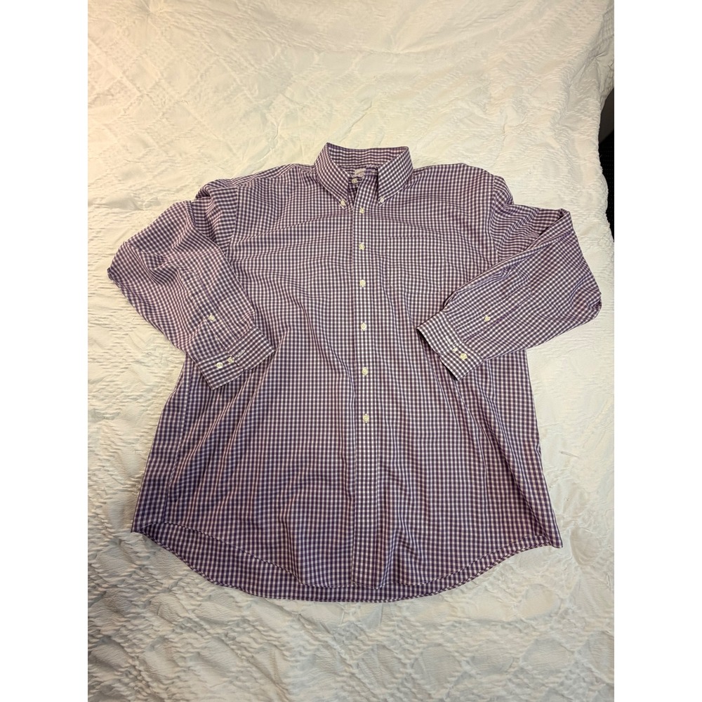 Brooks Brothers Mens XXL Purple Gingham Non-Iron Cotton Button Down Shirt